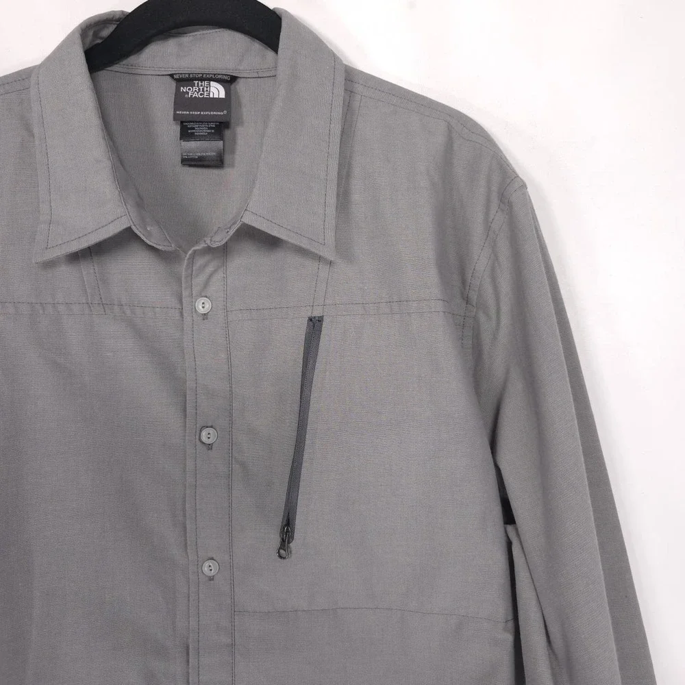 THE NORTH FACE‎ Men's Button Up Shirt LARGE Gray Long Sleeve Outdoor Hiking